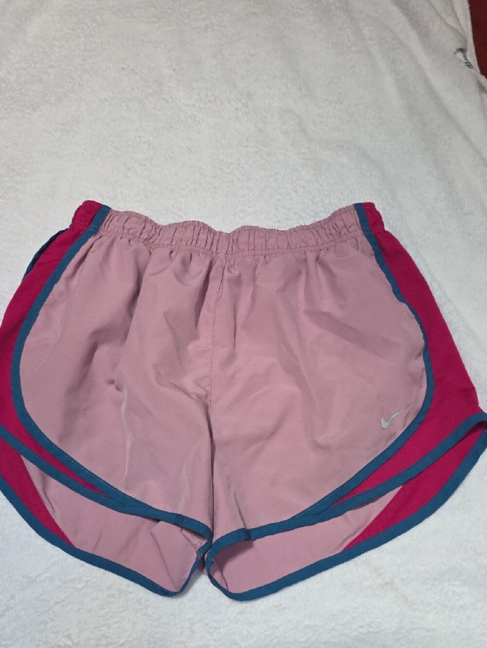 Nike Pink Athletic Shorts with Teal Trim and Magenta Panels